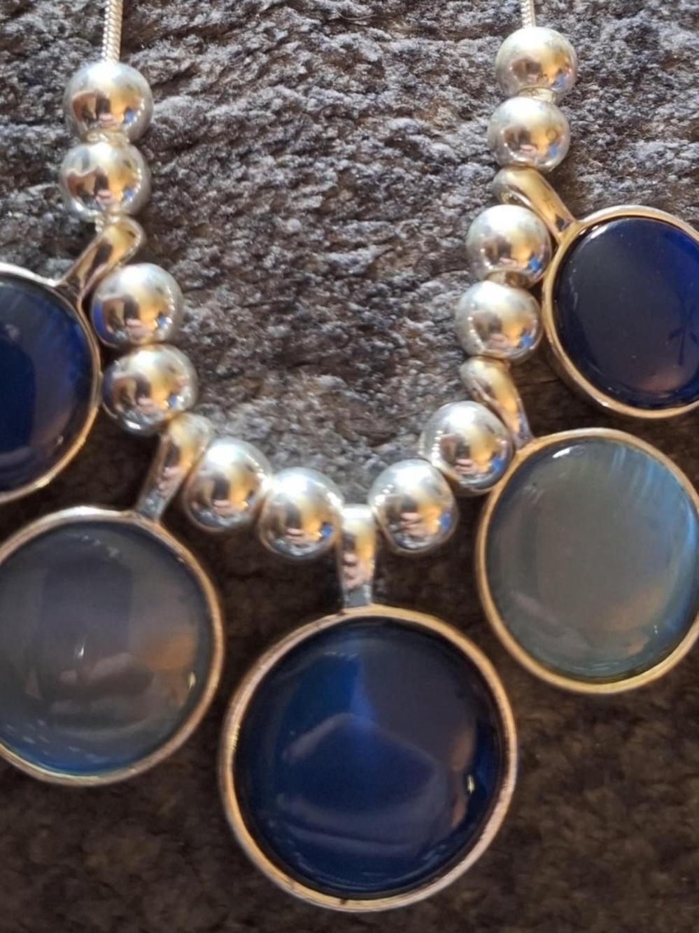 Blue & Silver Pendant Statement Necklace
